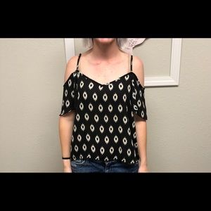Cold Shoulder Black and White Top